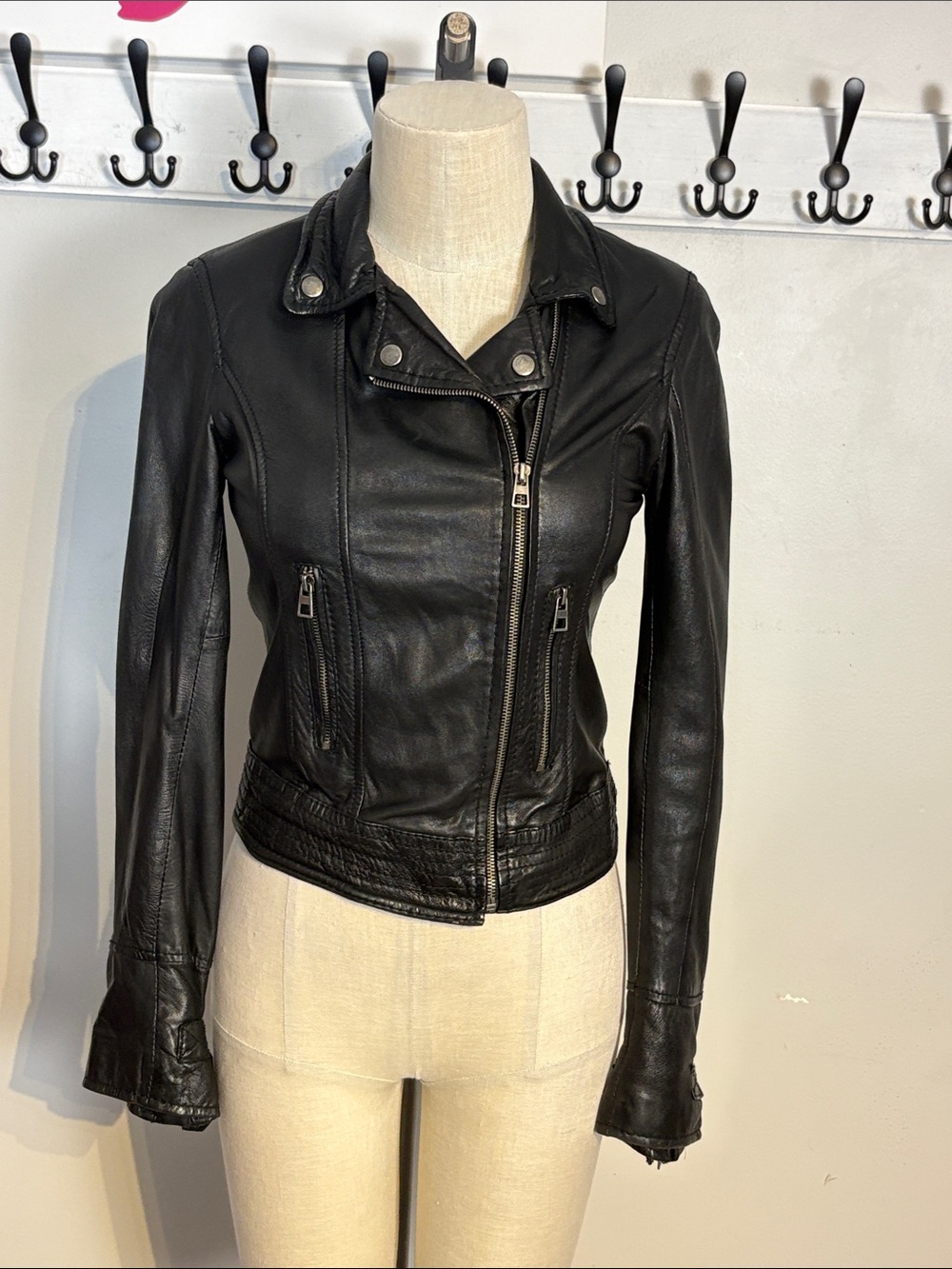 Women's Black Leather Moto Jacket - Fitted Biker Style